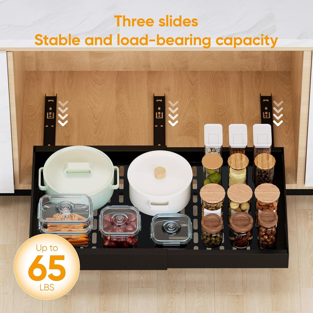 2 Pack erweiterbar Pull Out Cabinet Organizer Adhesive, Peel und Stick Slide Out Schubladen für Küch