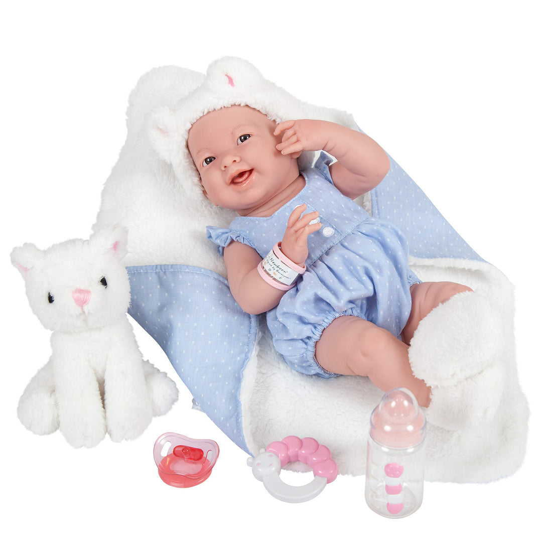jc toys 18062 OSO de Peluche Puppe, La Newborn Baby Play, Blau/Weiss, Blau/Weiss