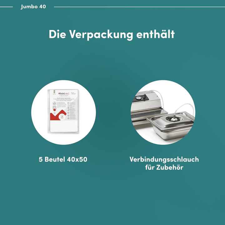 Magic Vac, Jumbo 40, Heavy Duty Lebensmittel-Vakuummaschine aus Edelstahl, Ideal für Vakuumbeutel un