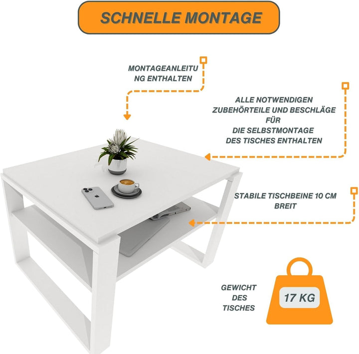 CraftPAK Wohnzimmer Tisch für Couch aus hochwertigem Holzwerkstoff, Stabiler & moderner Couchtisch m