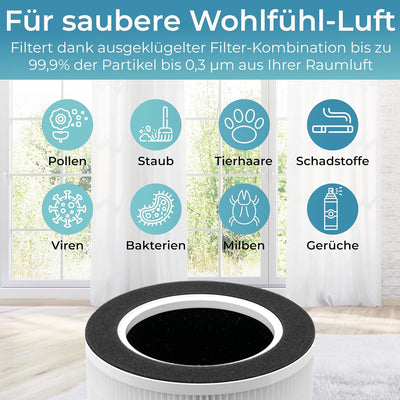 KLAMER Luftreiniger 300i mit HEPA Filter, CADR Spitzenleistung von 220 m³/h, für Räume bis 50m², ent