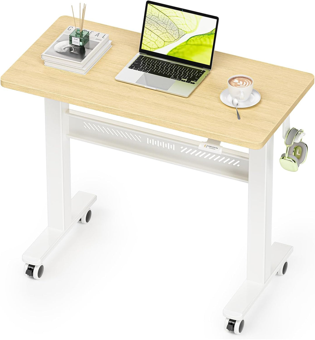 Höhenverstellbarer Schreibtisch mit Rollen, 80 x 40 cm Pneumatisch Computertisch Laptoptisch, Mobile