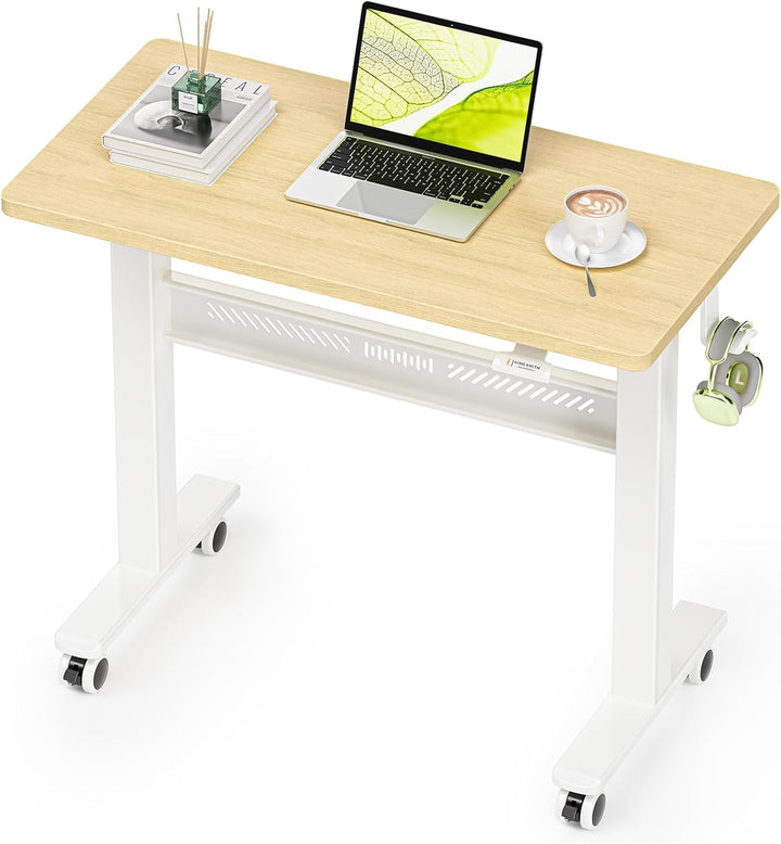 Höhenverstellbarer Schreibtisch mit Rollen, 80 x 40 cm Pneumatisch Computertisch Laptoptisch, Mobile