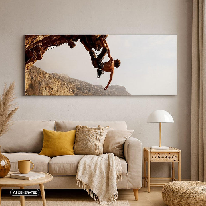 ARTTOR Bilder auf Leinwand Klettern extrem berge griechenland Leinwandbild 90x30cm Wandbilder Dekora