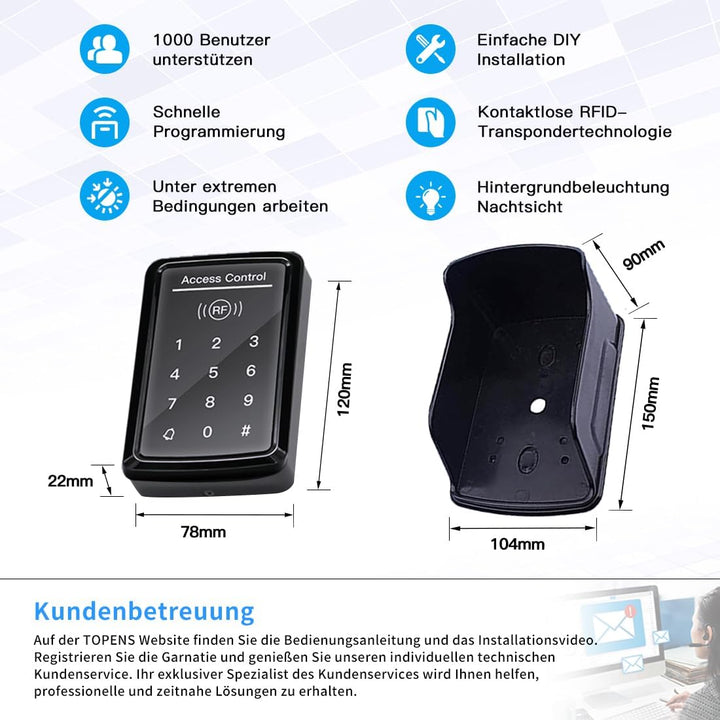 TOPENS TC175P Kabelgebundene Zugangskontrolle mit digitaler Tastatur für Sicherheitssystem PIN Codes