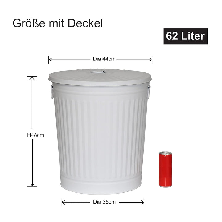Jinfa 1 Retrodesign Metalleimer mit Griffen und Deckel + 30 Müllbeutel | mattweiss | 62L 1 Mülleimer