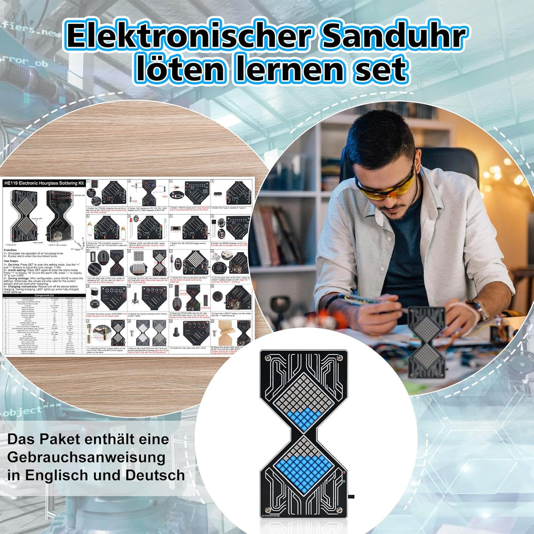 PEMENOL DIY Elektronische Sanduhr Löt Bausatz Digital Timer Einstellbar von 1 bis 99 Min Wiederaufla
