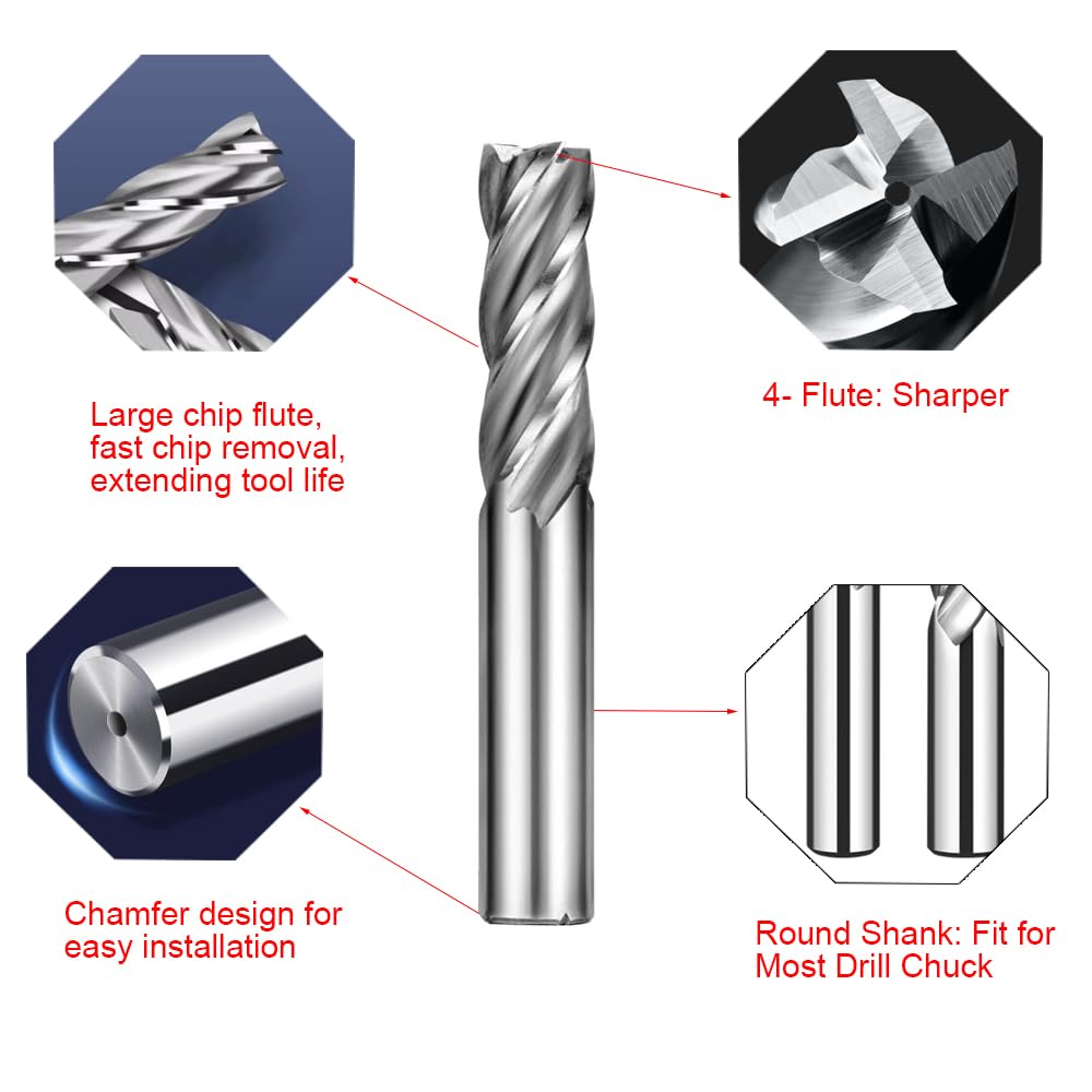 ASNOMY 24mm HSS Schaftfräser CNC Drehmaschine geraden Schaft, 4 Flöte Spiralfräser Schneide Schaftfr