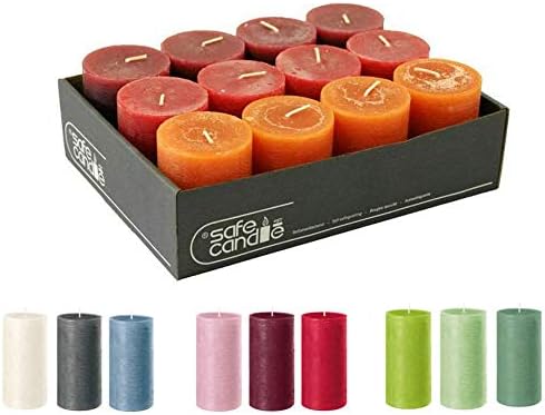 Rustikale Stumpenkerzen – 12 Stück - Wachskerzen/Rustickerzen/Adventskerzen Weihnachten (Red Fall-Mi