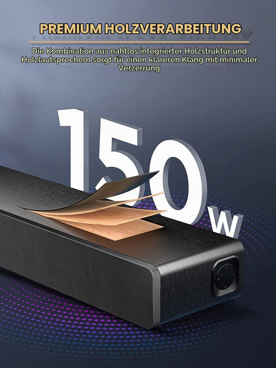MEREDO Soundbar 2.1 Holz für TV Geräte 150W mit integriertem Subwoofer mit ARC Kable, Optisch, AUX,