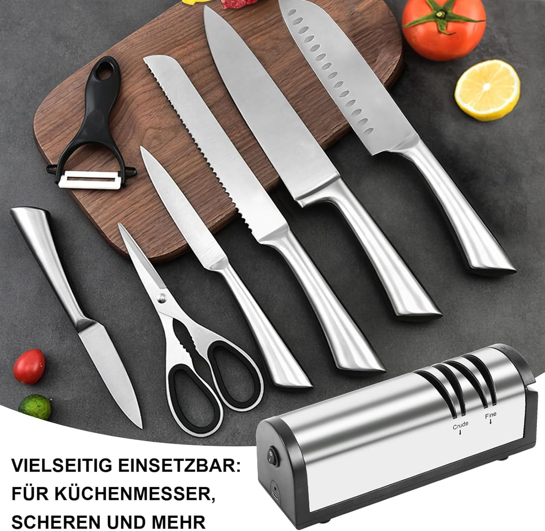 Messerschärfer Elektrisch aus Edelstahl, Elektrischer Messerschärfer Profi, Ergonomisch Messer Schär
