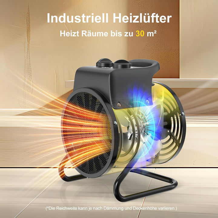 Elektro Heizlüfter 3000 Watt Heizstrahler mit Überhitzungsschutz | Tragbar, IP24, mit Thermostat, In