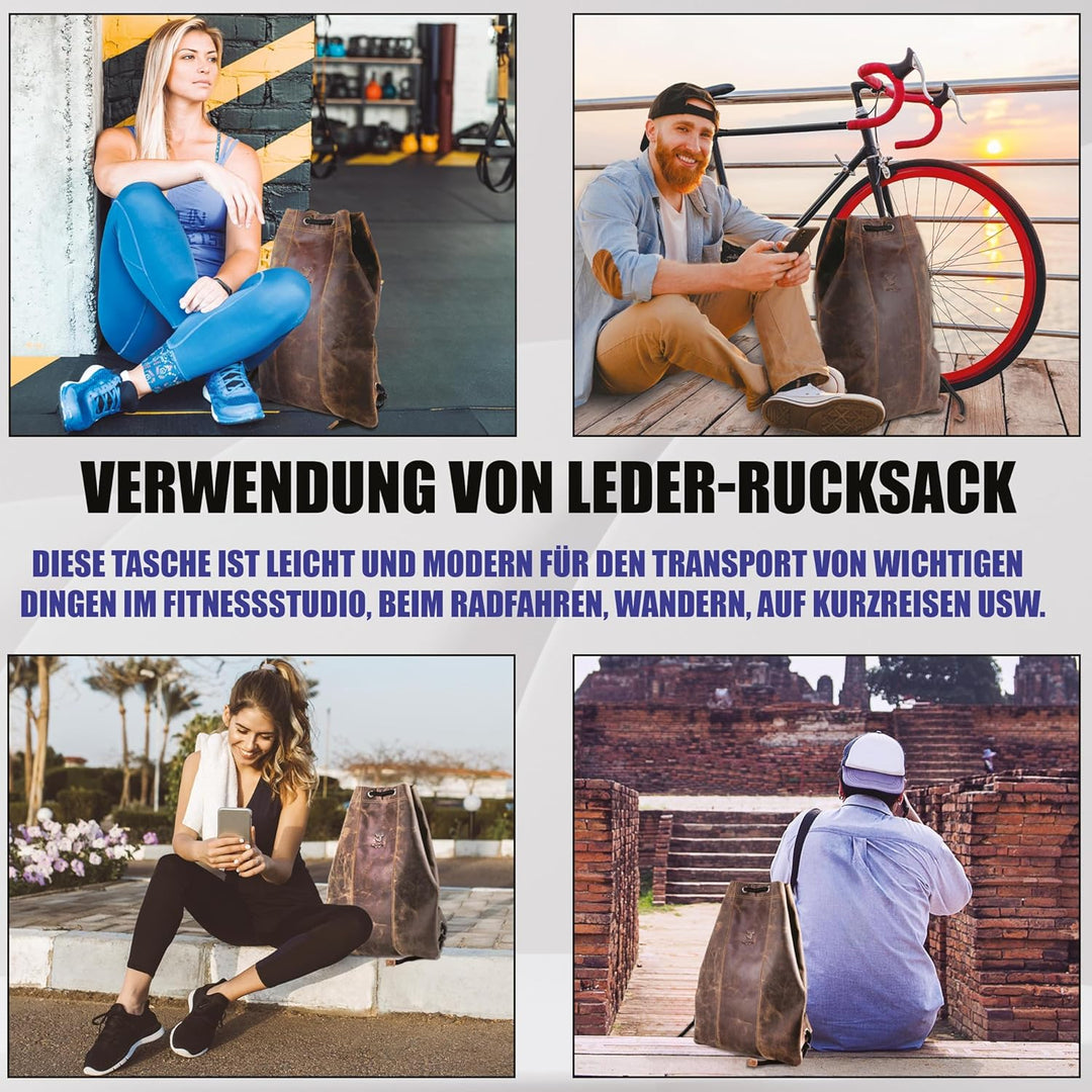 MATADOR Gymbag Turnbeutel Frauen Leder Sportbeutel Herren Rucksack Turntasche Lederrucksack Hunter B