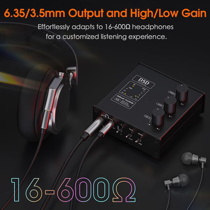 Douk Audio K5 PC DAC Kopfhörerverstärker mit USB & Optischem Eingang DSD256 für Verstärker, Lautspre