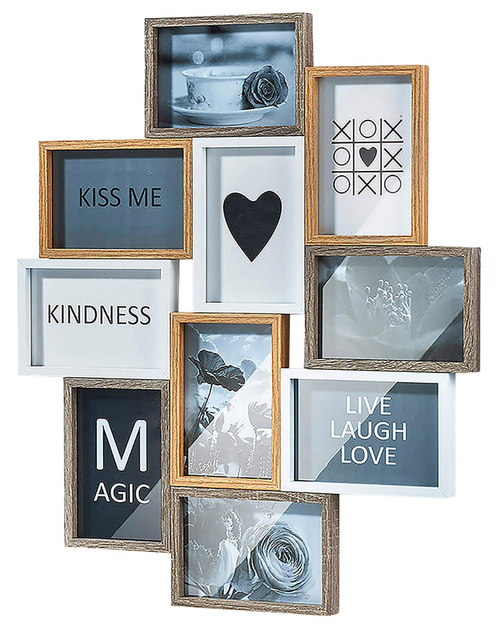 Kobolo Bilderrahmen-Collage - HEART- Holz - weiss natur - 10 Bilder - 59x47 cm