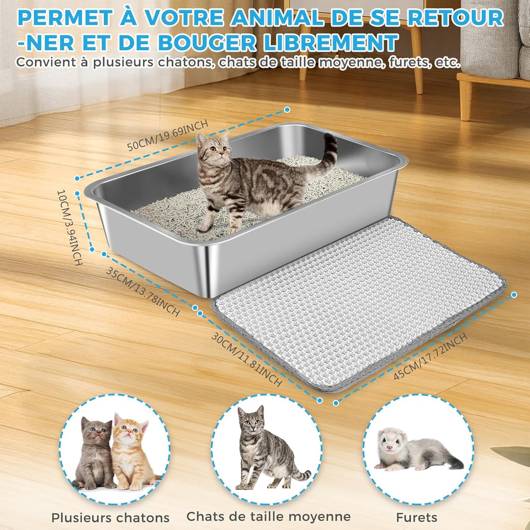 Lohofrnny Edelstahl Katzentoilette, 50×35×10cm Katzenklo Geruchsfrei, Katzentoilette Offen für Kanin