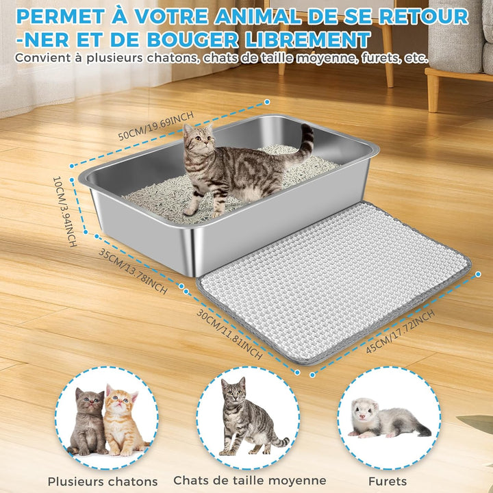 Lohofrnny Edelstahl Katzentoilette, 50×35×10cm Katzenklo Geruchsfrei, Katzentoilette Offen für Kanin