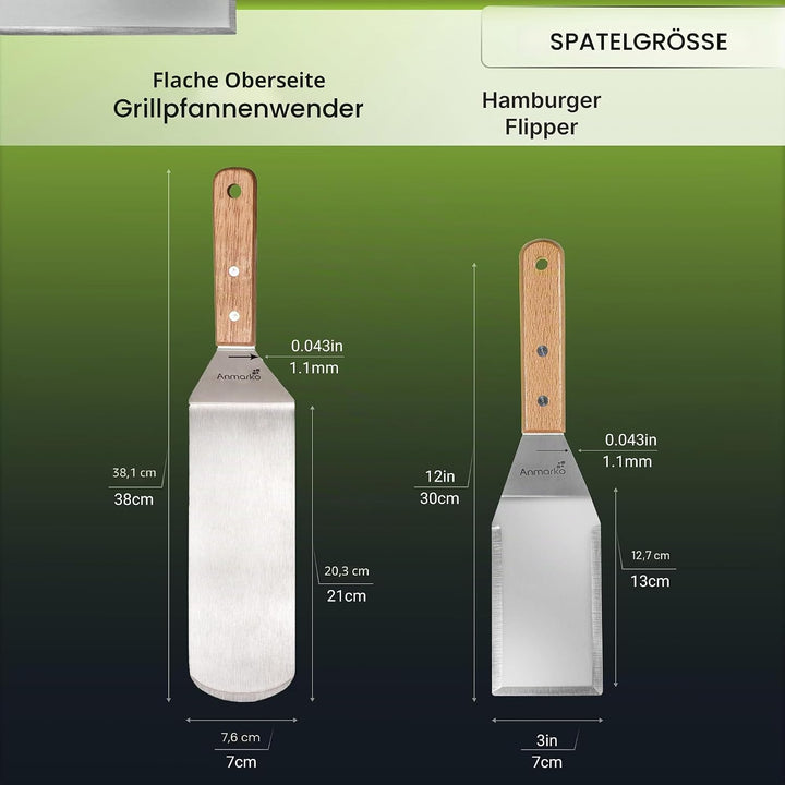 Exklusives Grillwender Set aus hochwertigem Edelstahl - BBQ Grillset in erstklassiger Qualität für H