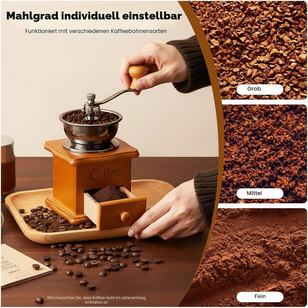 Kaffeemühle Manuell, Braun Retro Manuelle Kaffeemühle, 9,5x6,5x16 cm, handmühle für kaffeebohnen, gr