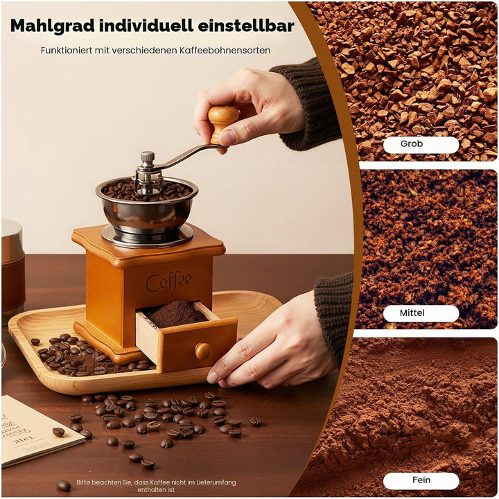 Kaffeemühle Manuell, Braun Retro Manuelle Kaffeemühle, 9,5x6,5x16 cm, handmühle für kaffeebohnen, gr