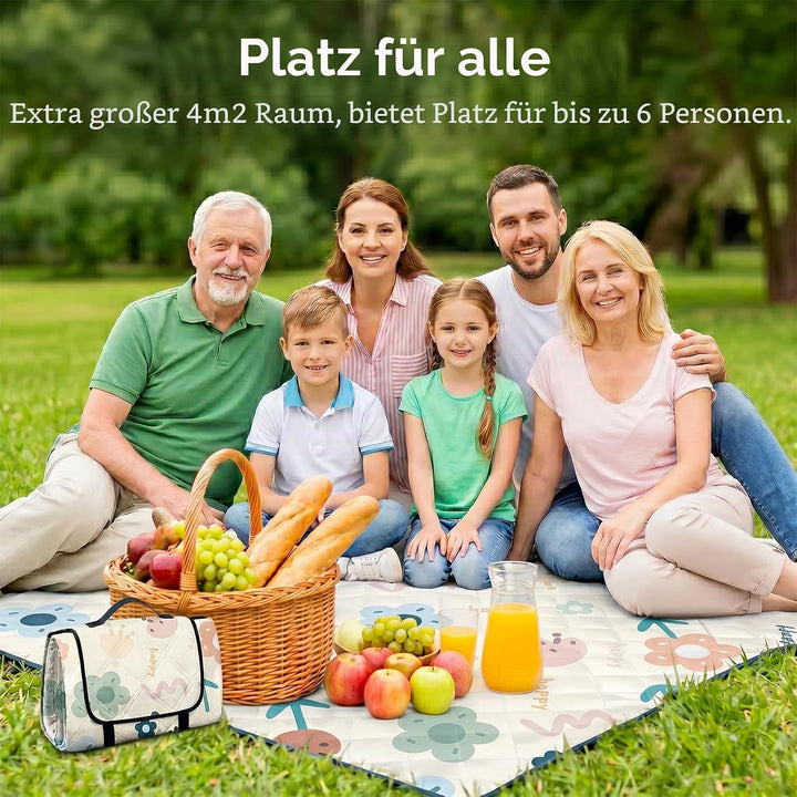 Picknickdecke, Campingdecke 200 x 200cm, Faltbare Strandmatte, mit Tragegriff, Tragbare Strandunterl