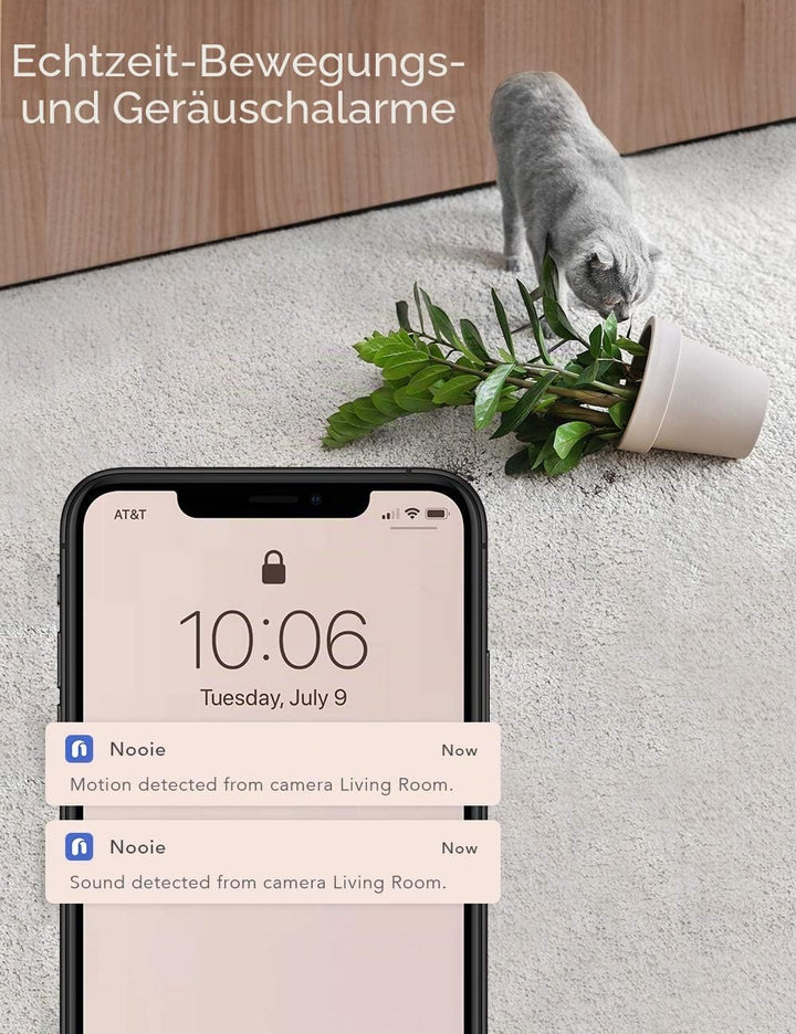 nooie Babyphone mit SD-Karte, Babyphone mit Kamera, 360°-Kamera, WLAN-Babykamera mit Telefon-App, AI