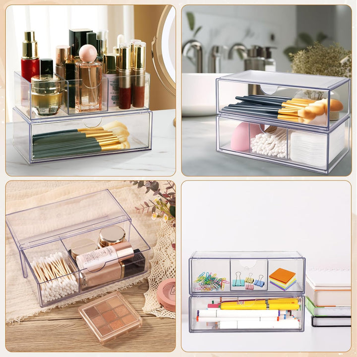 2er-Set Stapelbarer Kosmetik Organizer mit Schubladen – Transparenter Make Up Organizer aus Acryl fü