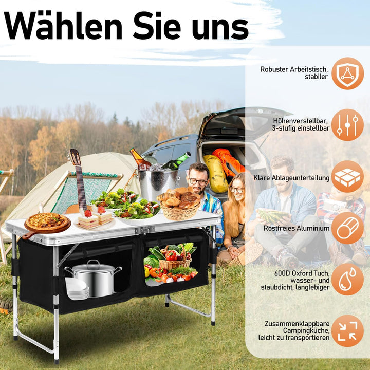 Campingküche Kompakte Outdoor-Küche, Spritzschutz & Staufächer Campingschrank Reiseküche, Ideal für