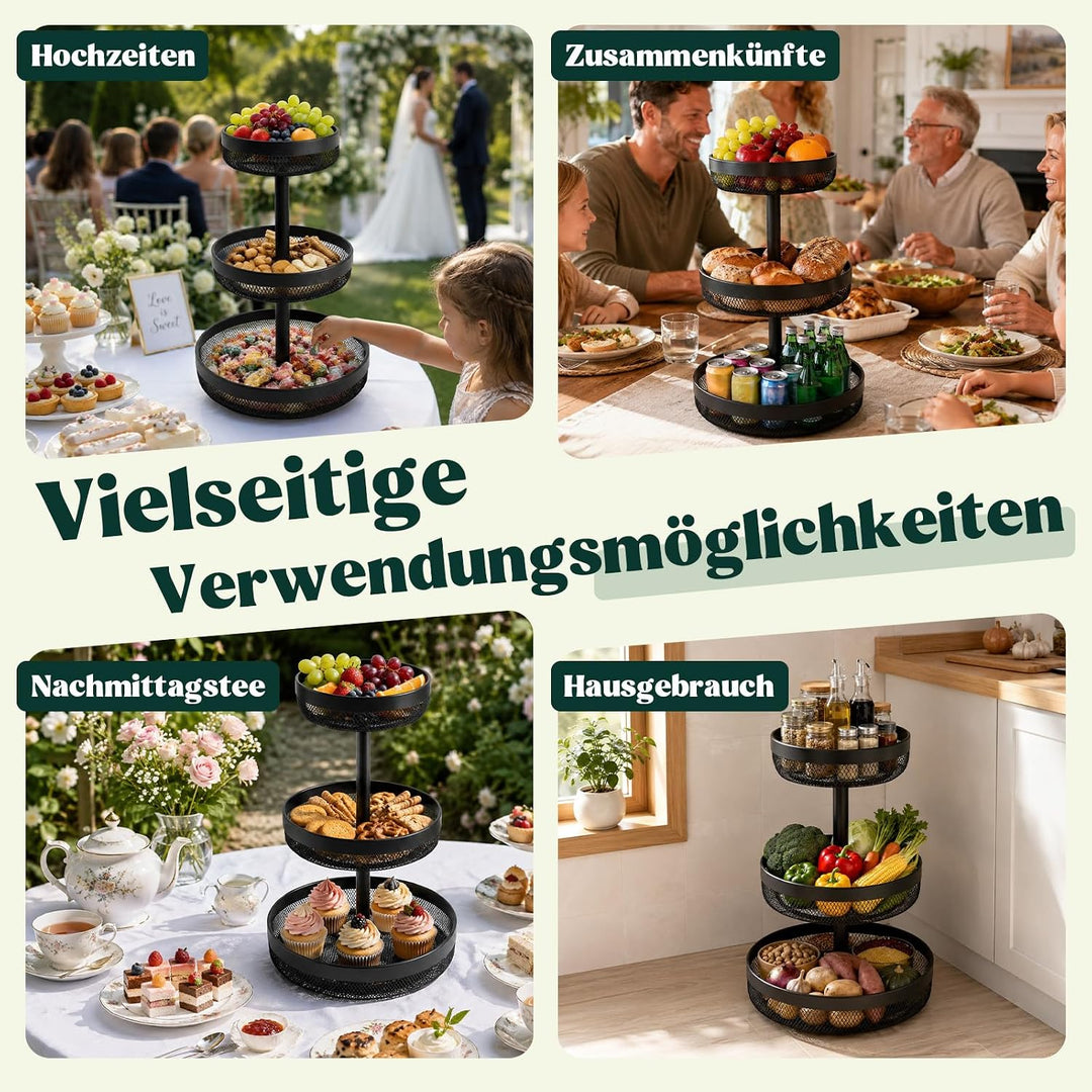 Obst Etagere Obstetagere/Brotkorb, Obstkorb Etagere aus Metall, 3-stöckige | Elegante Runde Obstscha