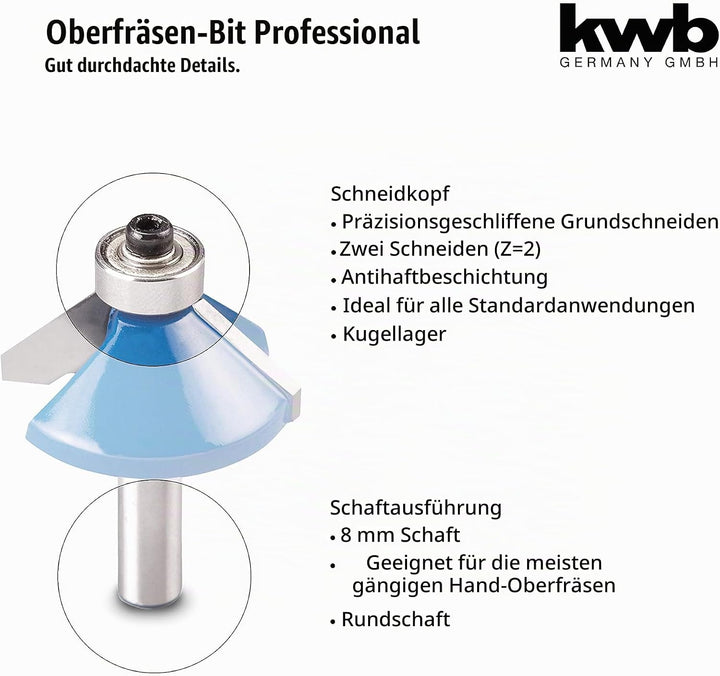kwb Fasenfräser Ø 35,5 mm, hartmetallbestückt mit Anlaufkugellager, präzisem Spannschaft und optimie