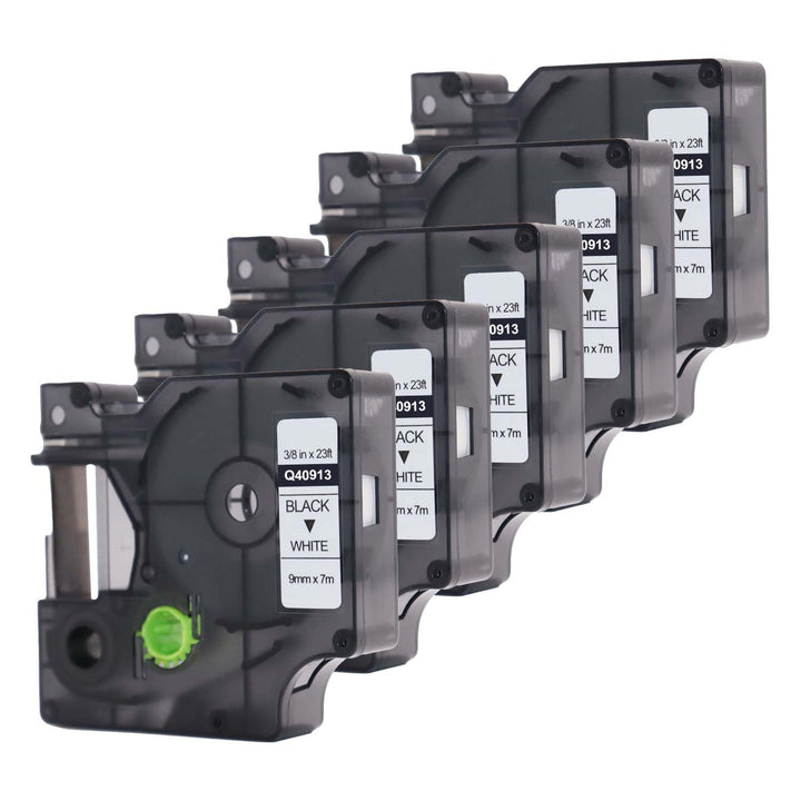 DOREE 5er-Pack Kompatibles Etikettenband 40913 (S0720680), 9 mm x 7 m, Schwarz auf Weiss, geeignet f