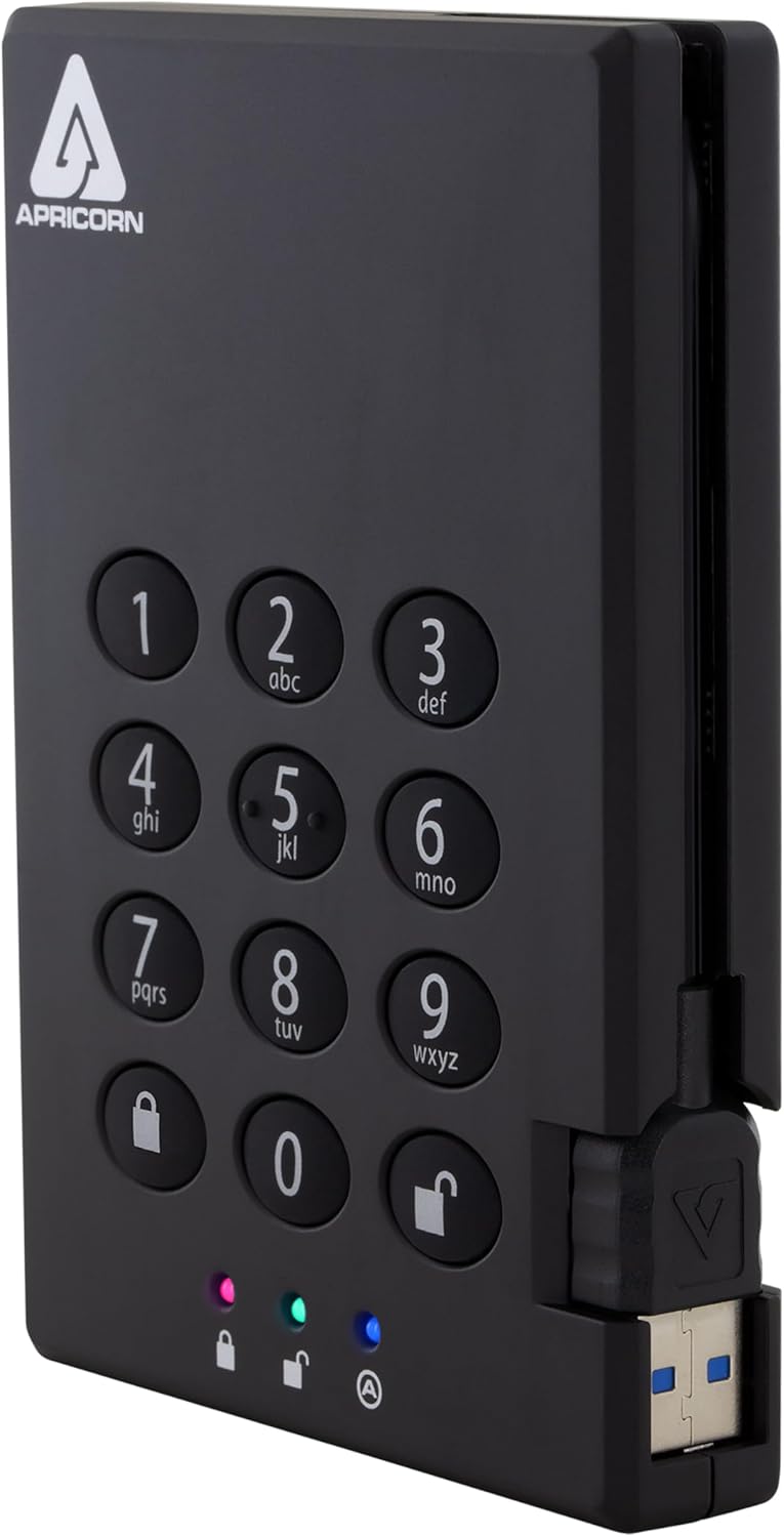 Apricorn 1 TB Aegis Schloss mit Zahlenkombination zum Verschlüsseln Einer USB 3.0 256-Bit AES XTS tr