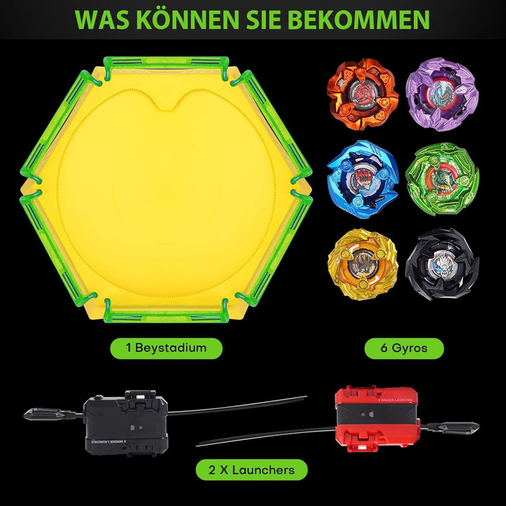 Kreisel X Arena Battle Set Ausgestattet mit X Acceleration Rail - 6 Kampfkreisel, 2 Launchers und St
