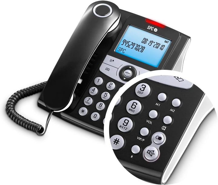 SPC Elegance ID – Festnetztelefon mit beleuchtetem Display, 2 Direktspeichern, Telefonbuch, Anrufer-