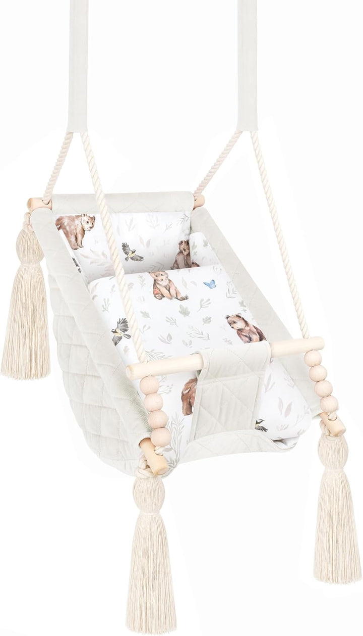 Babyschaukel, Naturbeige, Samt, Hängematte für den Innenbereich, 2 m, personalisierbar mit Vornamen,