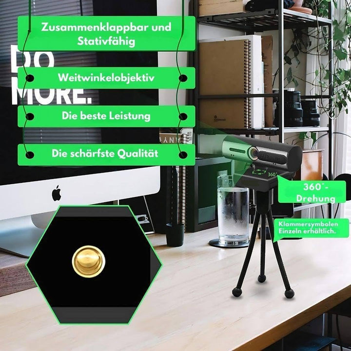 Full HD Webcam mit Autofokus, 4x Digitalzoom, Weitwinkelobjektiv, Dual Noise-Cancelling Mikrofon, Au