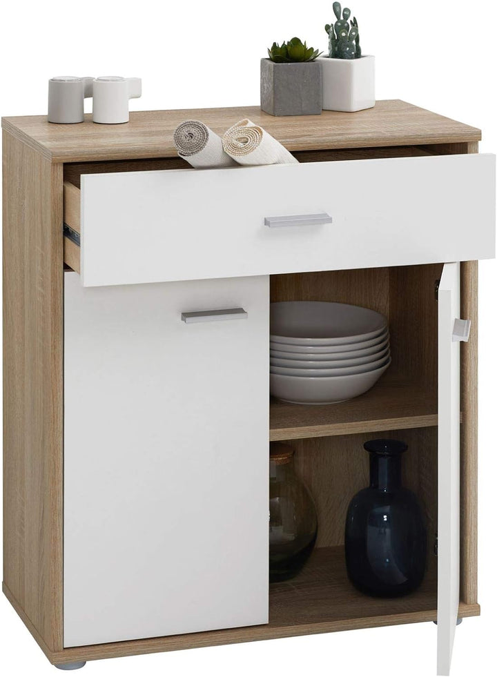 CARO-Möbel Kommode Sideboard Schrank Tommy in Sonoma Eiche/weiss, Anrichte mit 1 Schublade und 2 Tür