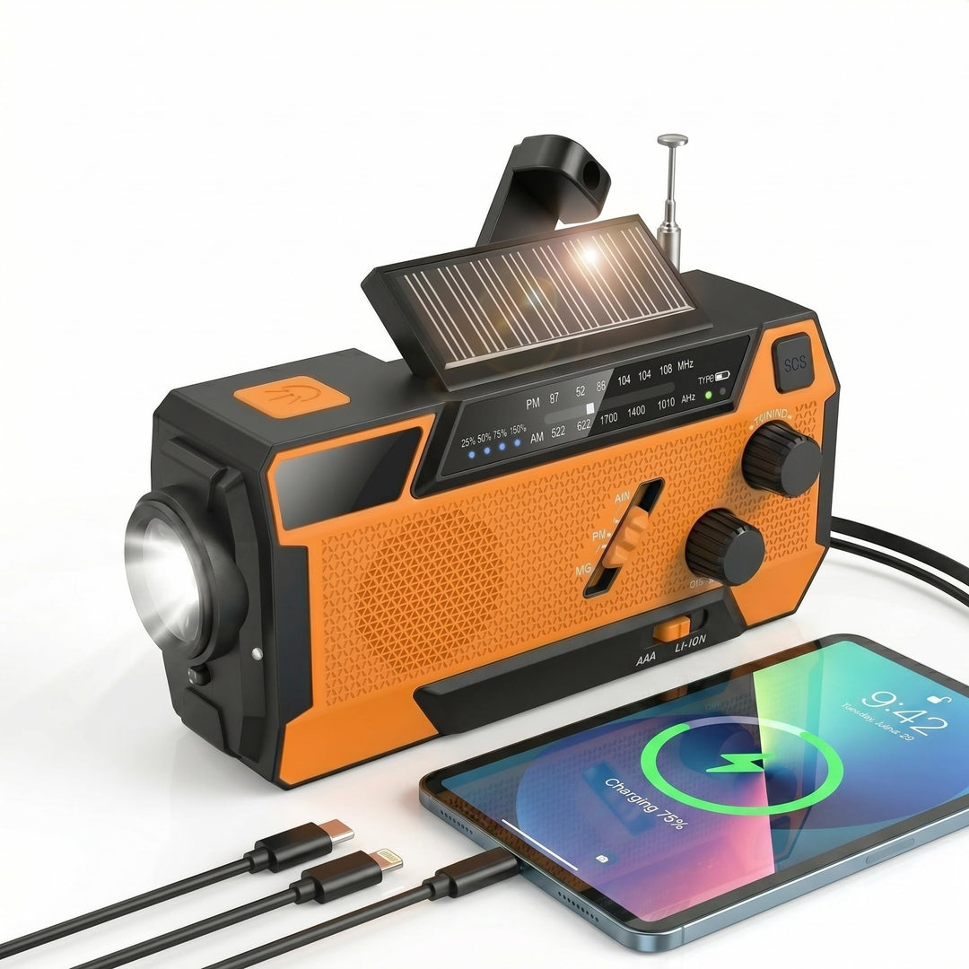Notfall Radio Kurbelradio mit 3 USB-Lademöglichkeiten, Solar Radio 2000mAh Powerbank Typ-C/Micro-USB