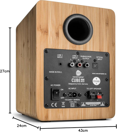 Wavemaster CUBE MINI bamboo - Regallautsprecher-System (36 Watt) mit Bluetooth-Streaming, Digitalans