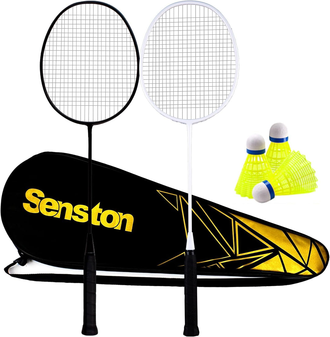 Senston Badmintonschläger Leichtgewicht Carbon Badminton Set mit 3 Federbälle für Einsteiger, Freize