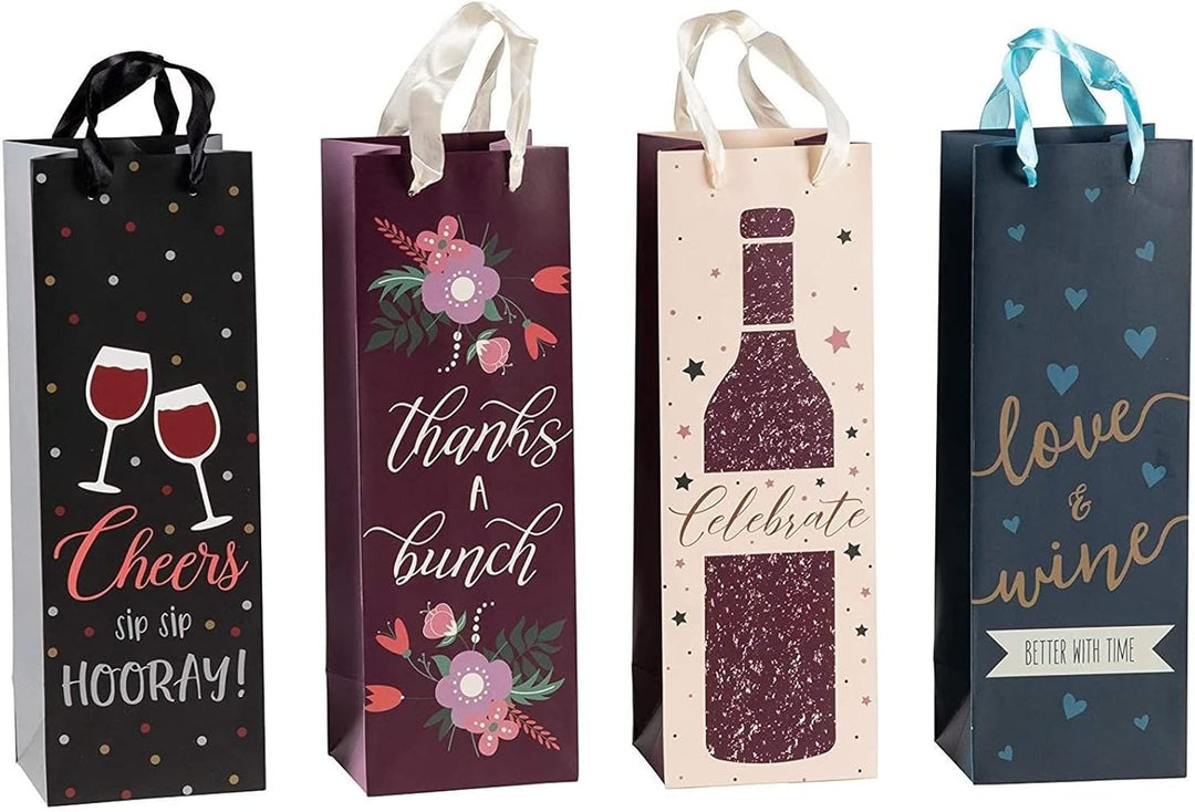 Juvale 12 Stück Weinflaschen-Geschenktüten mit Griffen, Grosspackung für Geburtstage, Vatertag, Mutt