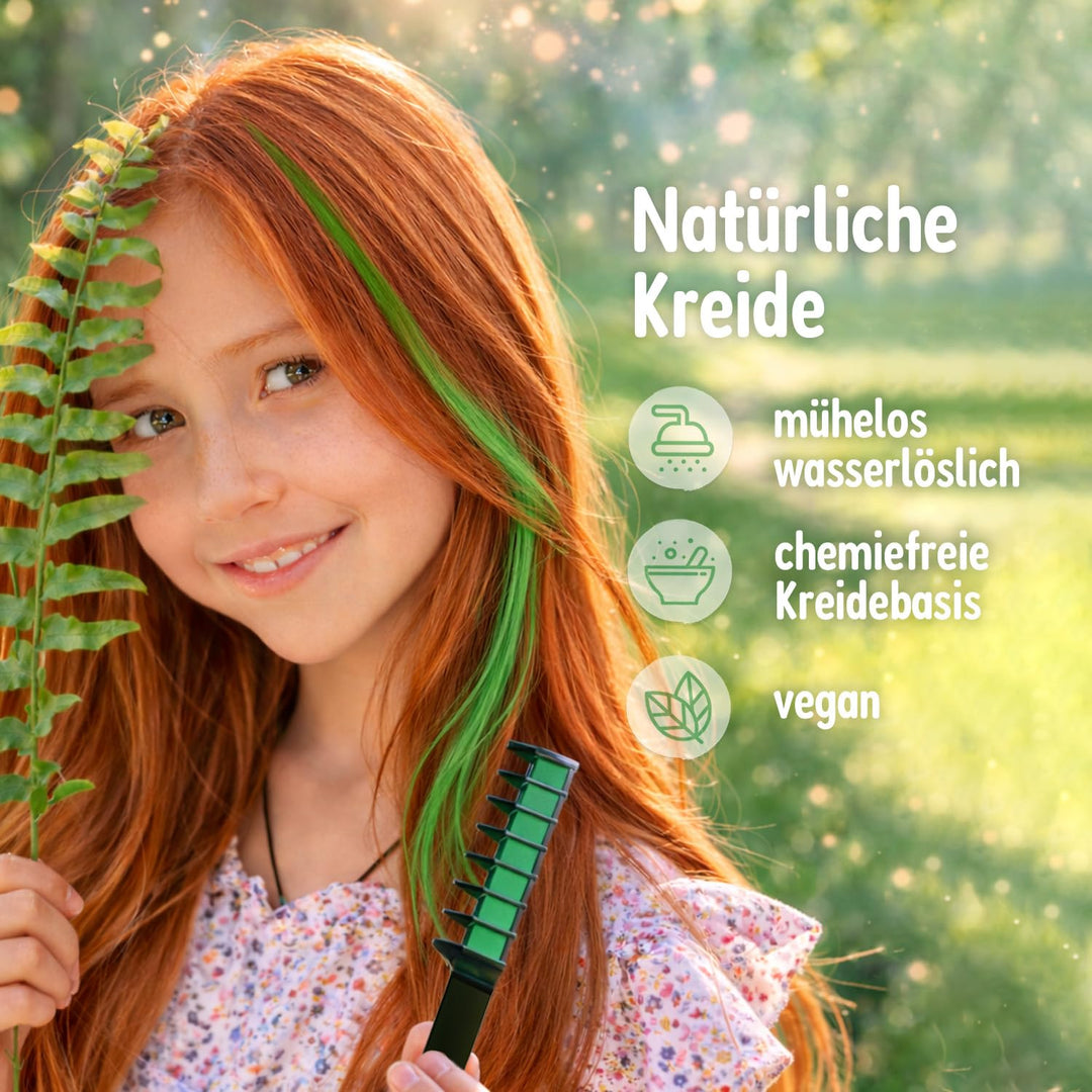 Magicat Haarkreide für Mädchen Deluxe Set 2026 I 10 Farben & 5 Haargummis I Kinder Haarfarbe auswasc