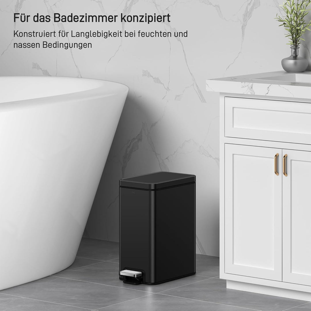 EKO Stella Mülleimer Bad 10L, Kleiner Abfalleimer fürs Badezimmer mit Soft-Close-Deckel, fingerabdru
