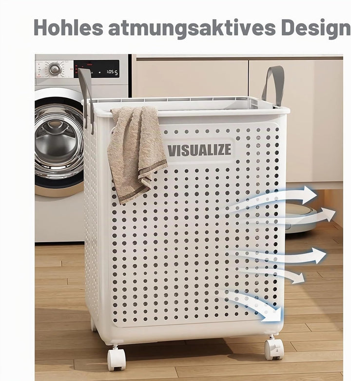 Siyecioa Wäschekorb Plastik Faltbare, Wäschesammler, 60L Laundry Baskets mit Rollen, Wäschebox für W