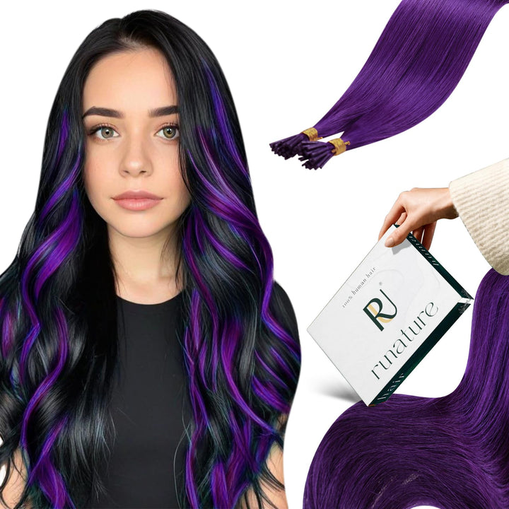 RUNATURE Lila Extensions Bonding Echthaar 45cm I Tip Haar Extensions Echthaar Hot Pink Keratin Haarv