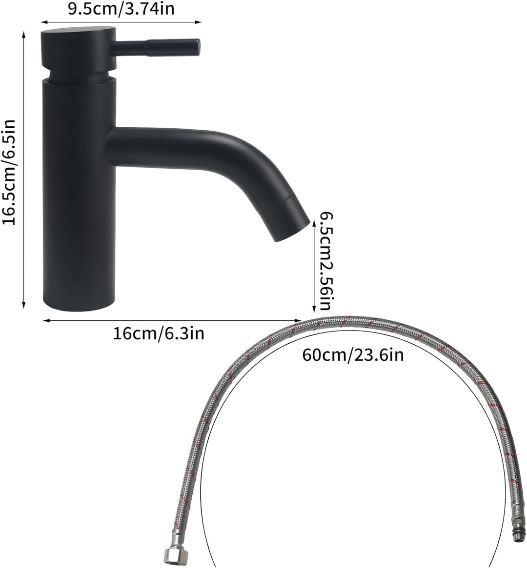 Wasserhahn Bad Schwarz Edelstahl 304, Waschtischarmatur Infache Montage, Armatur Badezimmer mit Schl