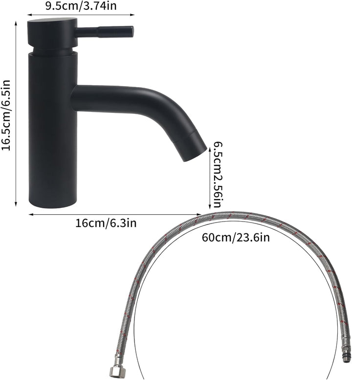 Wasserhahn Bad Schwarz Edelstahl 304, Waschtischarmatur Infache Montage, Armatur Badezimmer mit Schl