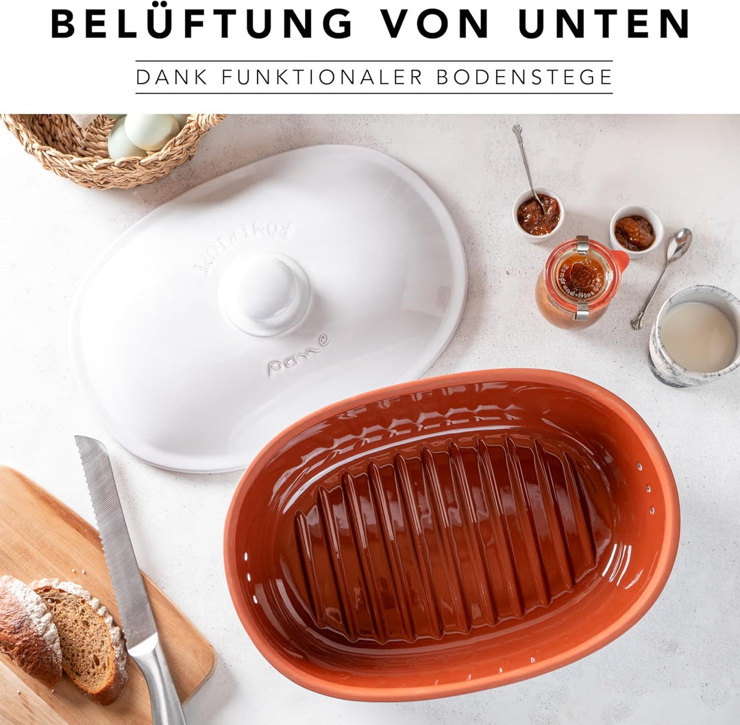 Römertopf Brottopf aus natürlicher Keramik, Brotkasten Aufbewahrungsbehälter aus Ton 6,5 Liter Singl