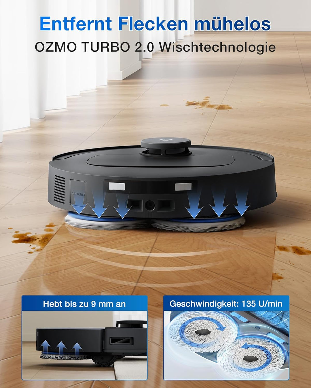 ECOVACS DEEBOT T30e Omni Saugroboter mit Wischfunktion, 25.000 Pa, OZMO Turbo 2.0 Wischen, ZeroTangl
