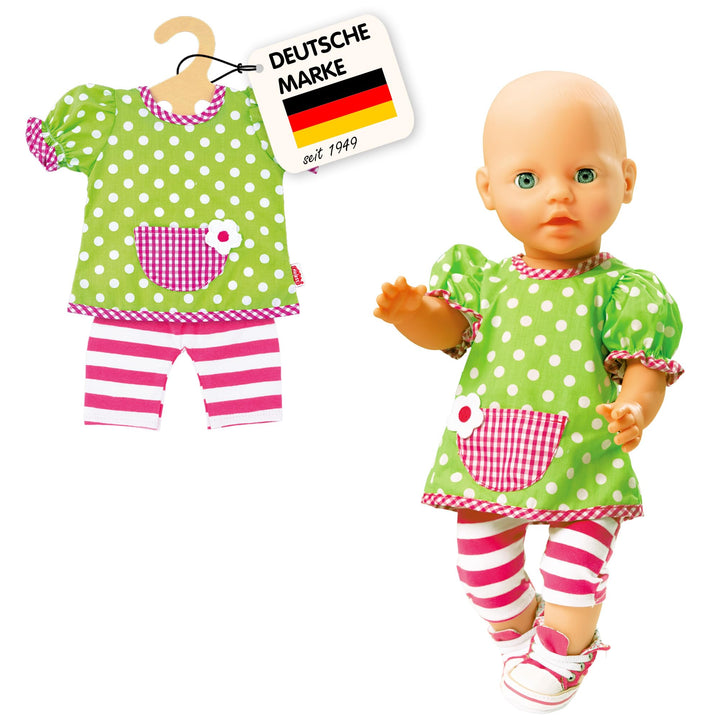 Heless 1255 - Bekleidungs-Set für Puppen, 2 teilig mit Hängerchen und Leggings, Grösse 28 - 35 cm Hä